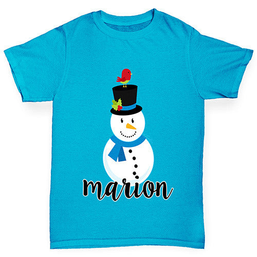 Personalised Cartoon Snowman Girl's T-Shirt 
