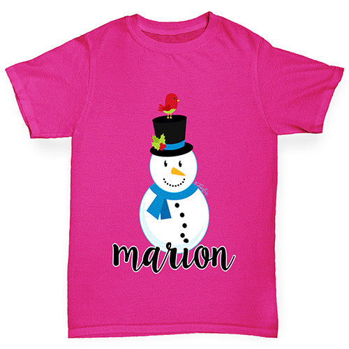 Personalised Cartoon Snowman Girl's T-Shirt 