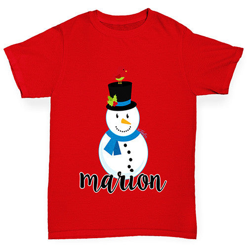 Personalised Cartoon Snowman Girl's T-Shirt 