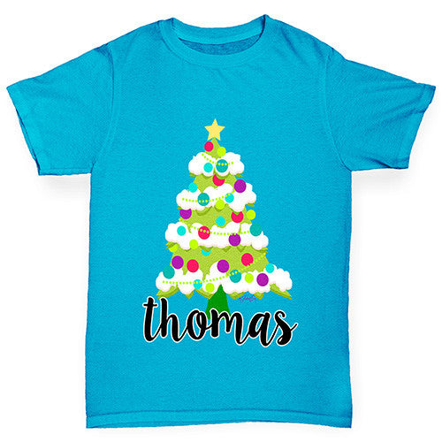 Personalised Cartoon Christmas Tree Boy's T-Shirt