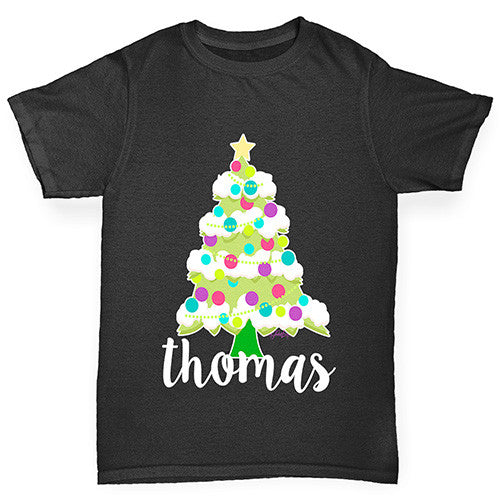 Personalised Cartoon Christmas Tree Boy's T-Shirt