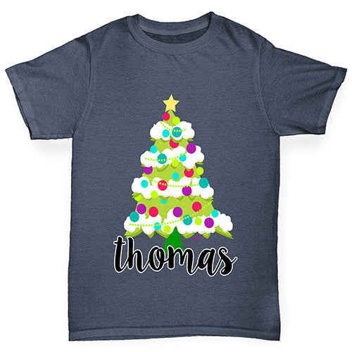 Personalised Cartoon Christmas Tree Boy's T-Shirt