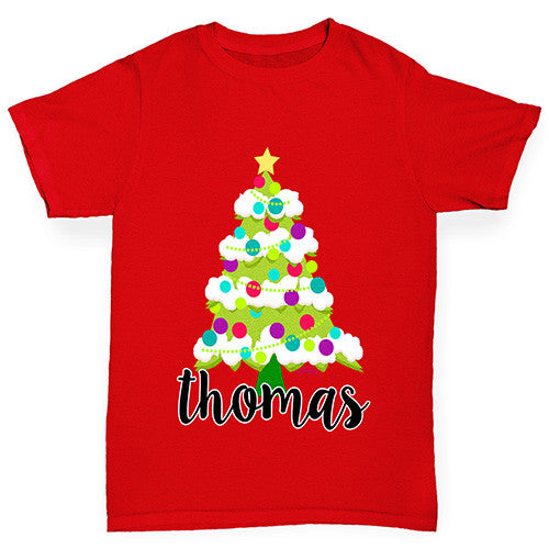 Personalised Cartoon Christmas Tree Boy's T-Shirt