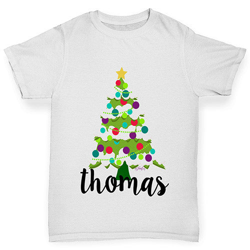 Personalised Cartoon Christmas Tree Boy's T-Shirt