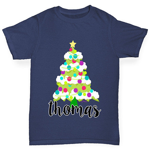 Personalised Cartoon Christmas Tree Girl's T-Shirt 