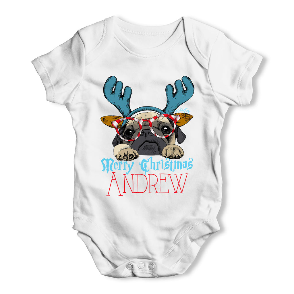 Personalised Candy Cane Pug Baby Grow Bodysuit