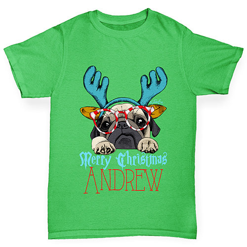 Personalised Christmas Deer Pug Girl's T-Shirt 