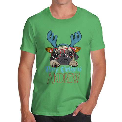 Personalised Christmas Deer Pug Men's T-Shirt