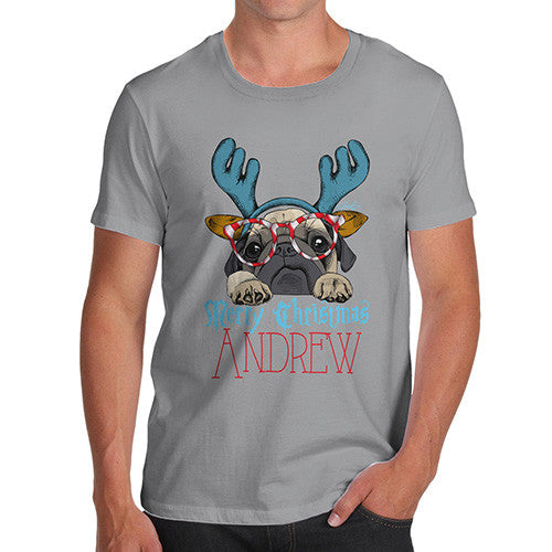 Personalised Christmas Deer Pug Men's T-Shirt