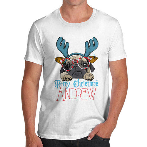 Personalised Christmas Deer Pug Men's T-Shirt