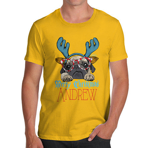 Personalised Christmas Deer Pug Men's T-Shirt