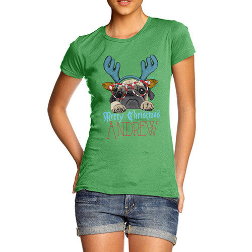 Personalised Christmas Deer Pug Women's T-Shirt 