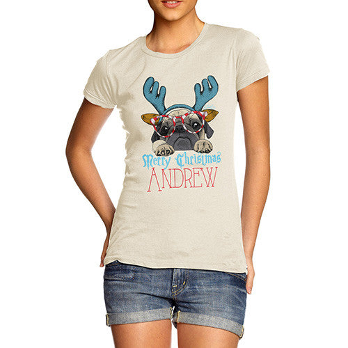 Personalised Christmas Deer Pug Women's T-Shirt 