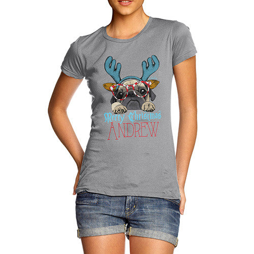 Personalised Christmas Deer Pug Women's T-Shirt 