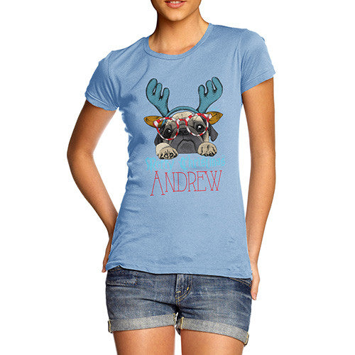 Personalised Christmas Deer Pug Women's T-Shirt 