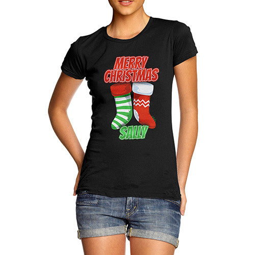 Personalised Merry Christmas Stockings Women's T-Shirt 