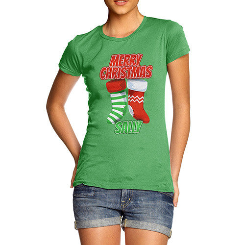 Personalised Merry Christmas Stockings Women's T-Shirt 