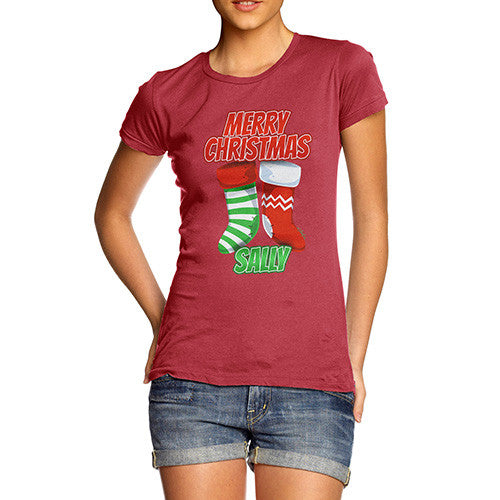 Personalised Merry Christmas Stockings Women's T-Shirt 