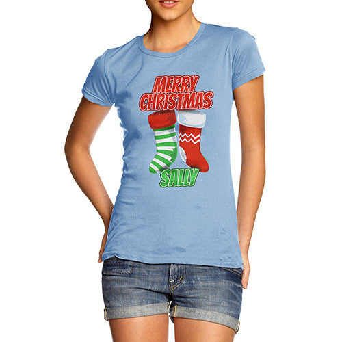 Personalised Merry Christmas Stockings Women's T-Shirt 