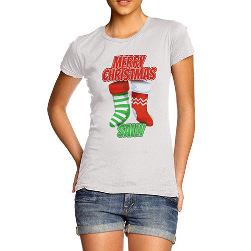 Personalised Merry Christmas Stockings Women's T-Shirt 