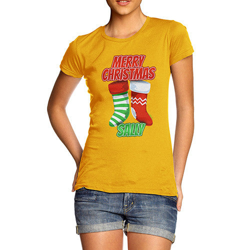 Personalised Merry Christmas Stockings Women's T-Shirt 