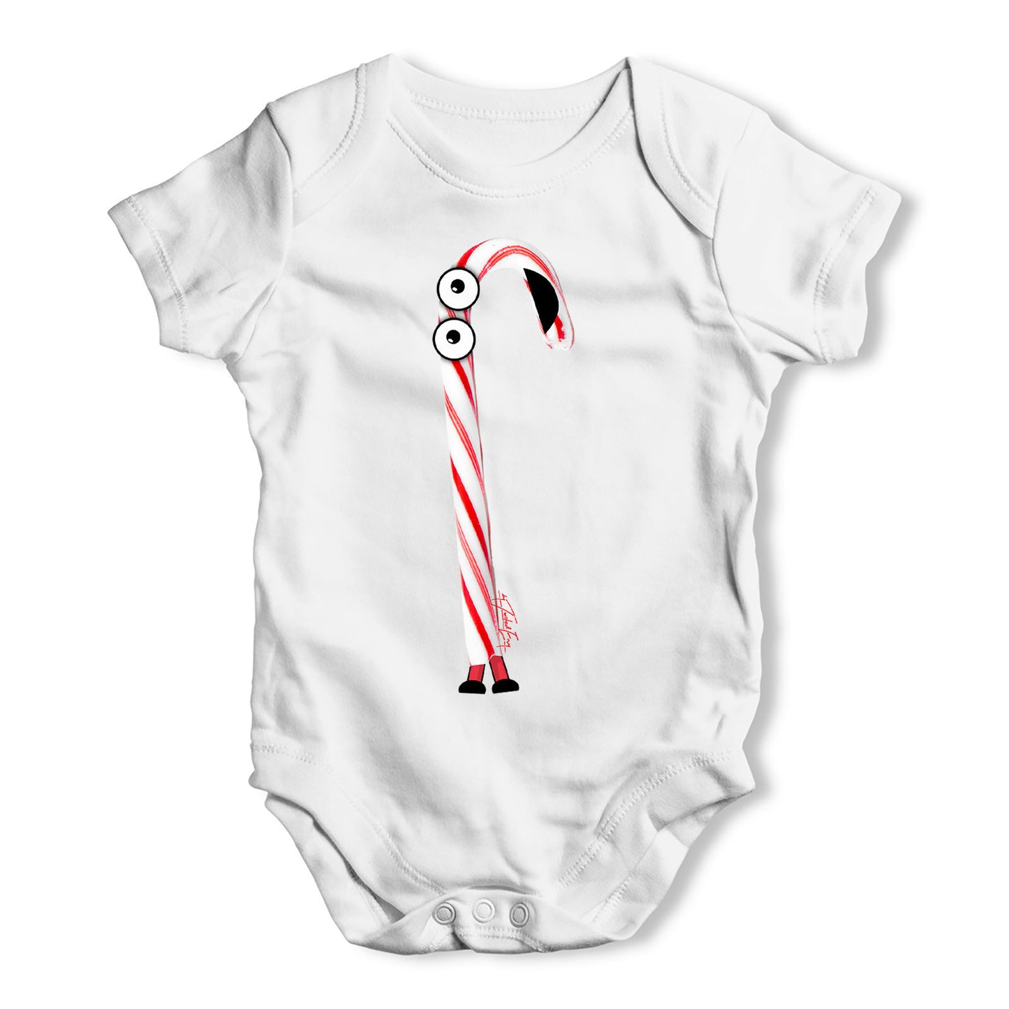 Cartoon Christmas Candy Cane Baby Grow Bodysuit