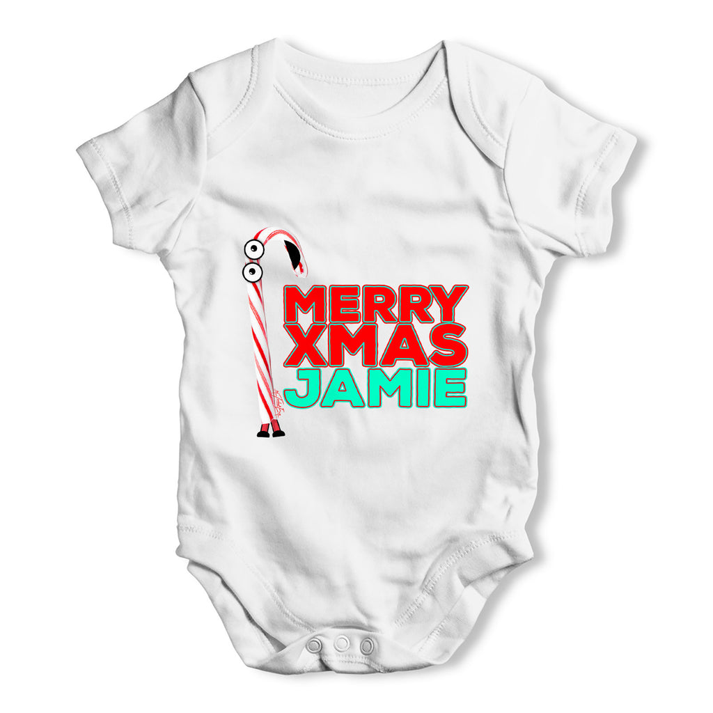 Personalised Cartoon Christmas Candy Cane Baby Grow Bodysuit