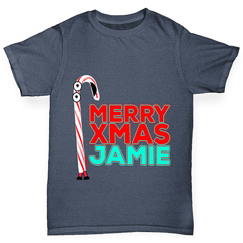 Personalised Cartoon Christmas Candy Cane Boy's T-Shirt