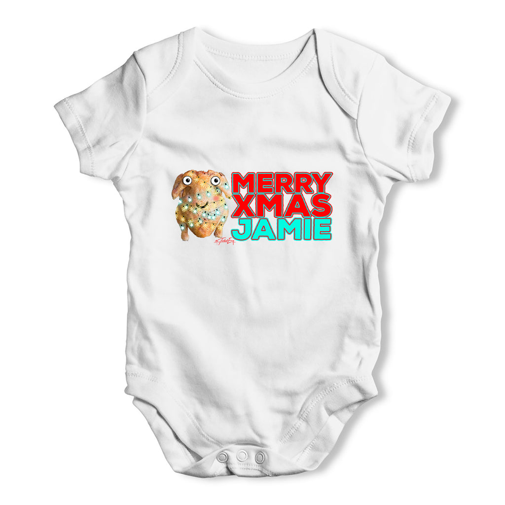 Personalised Cartoon Christmas Turkey Baby Grow Bodysuit