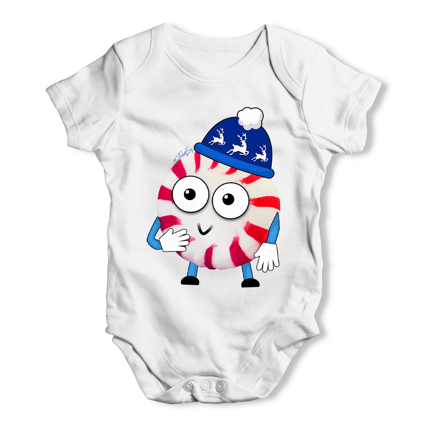 Cartoon Christmas Peppermint Candy Baby Grow Bodysuit