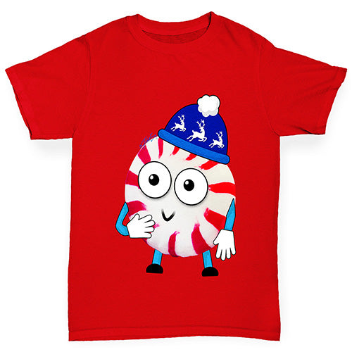 Cartoon Christmas Peppermint Candy Boy's T-Shirt