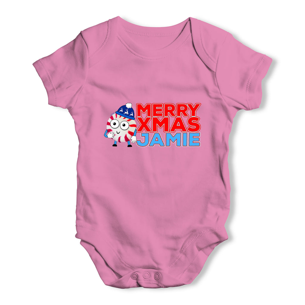 Personalised Cartoon Christmas Peppermint Candy Baby Grow Bodysuit