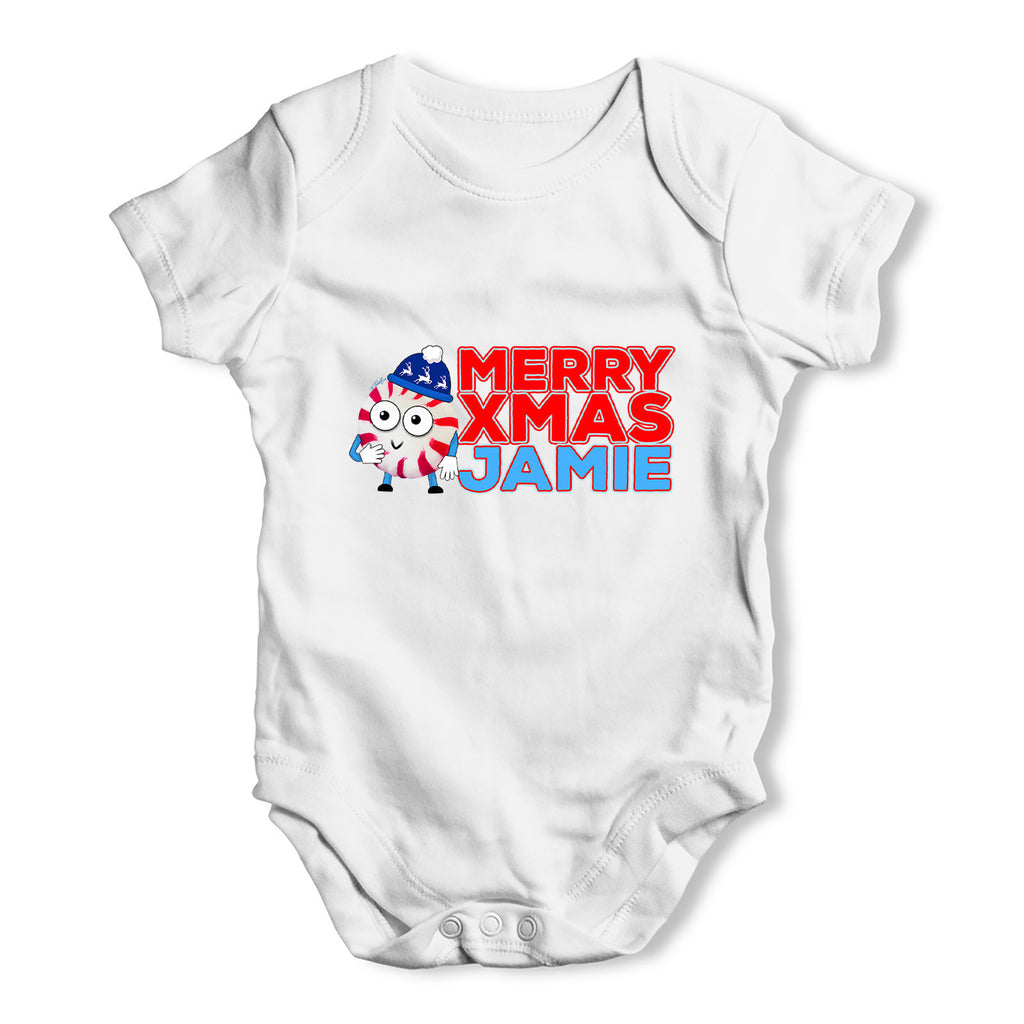 Personalised Cartoon Christmas Peppermint Candy Baby Grow Bodysuit
