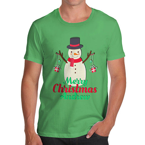 Personalised Merry Christmas Snowman Baubles Men's T-Shirt