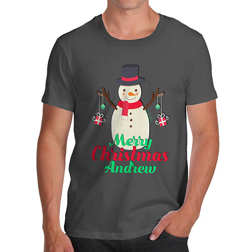 Personalised Merry Christmas Snowman Baubles Men's T-Shirt