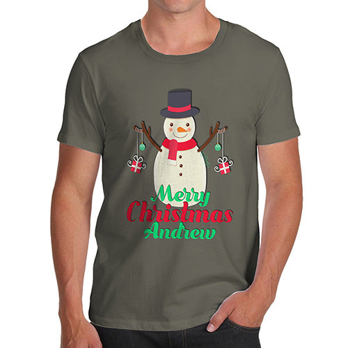 Personalised Merry Christmas Snowman Baubles Men's T-Shirt