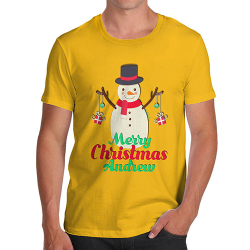 Personalised Merry Christmas Snowman Baubles Men's T-Shirt