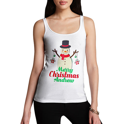 Personalised Merry Christmas Snowman Baubles Women's Tank Top