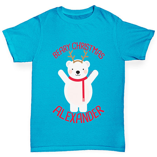 Personalised Beary Christmas Boy's T-Shirt