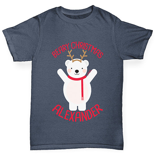 Personalised Beary Christmas Boy's T-Shirt