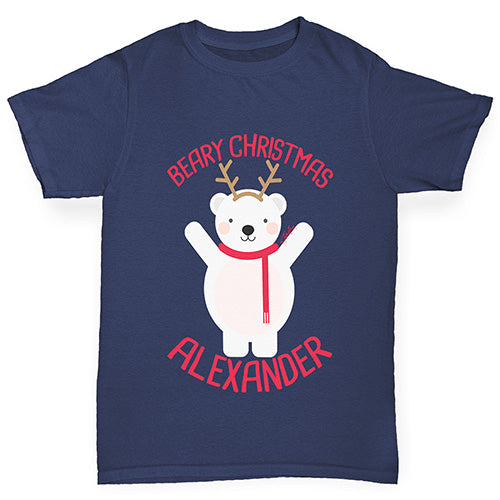 Personalised Beary Christmas Boy's T-Shirt