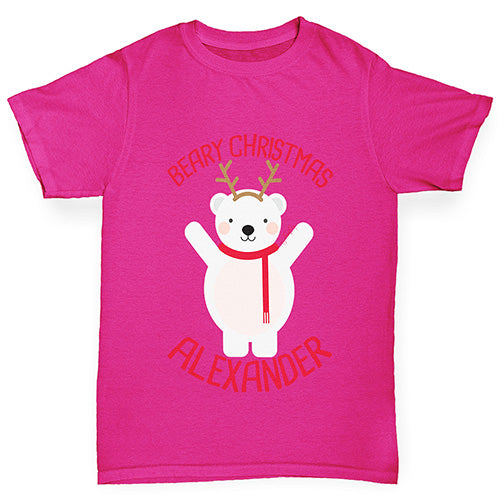 Personalised Beary Christmas Girl's T-Shirt 