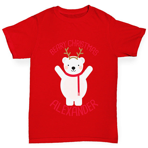 Personalised Beary Christmas Girl's T-Shirt 