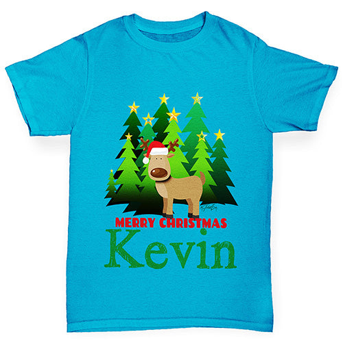 Personalised Christmas Trees Reindeer Boy's T-Shirt