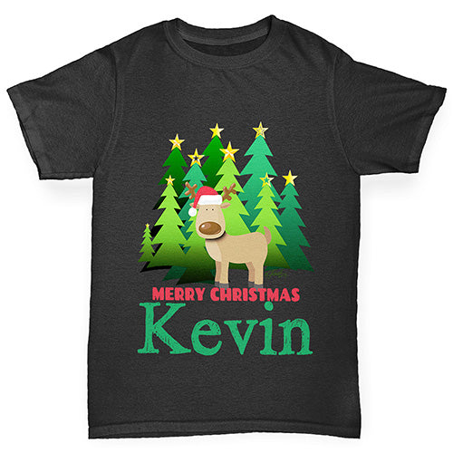 Personalised Christmas Trees Reindeer Boy's T-Shirt