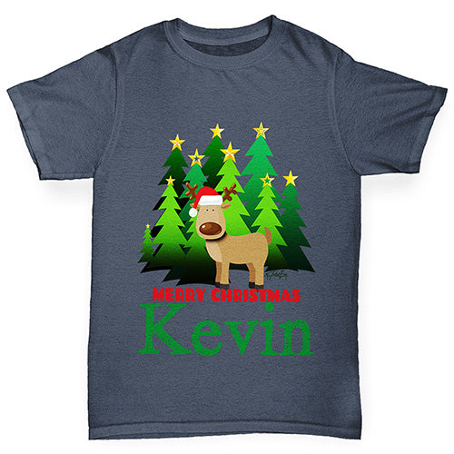 Personalised Christmas Trees Reindeer Boy's T-Shirt