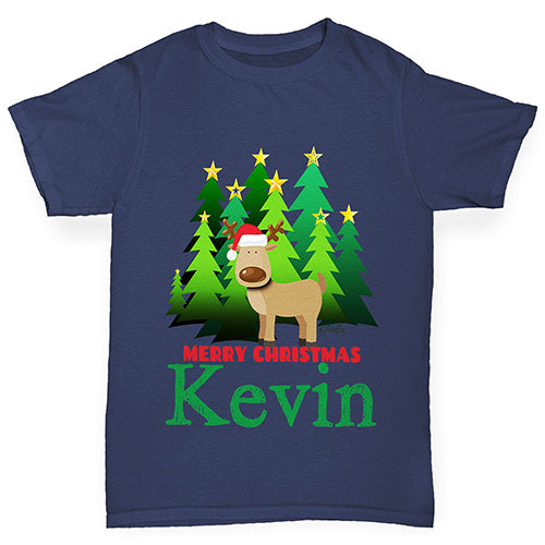 Personalised Christmas Trees Reindeer Boy's T-Shirt