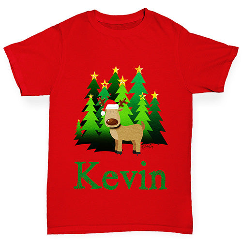 Personalised Christmas Trees Reindeer Boy's T-Shirt