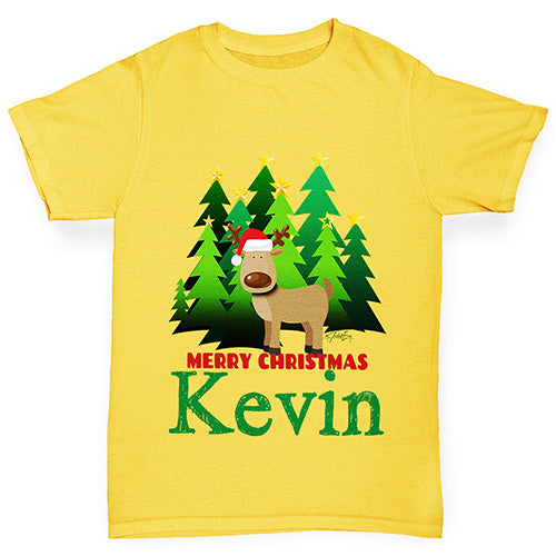 Personalised Christmas Trees Reindeer Boy's T-Shirt