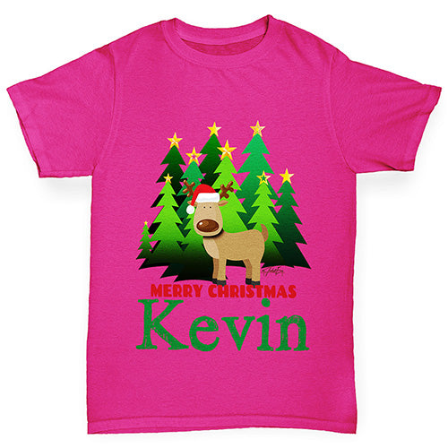 Personalised Christmas Trees Reindeer Girl's T-Shirt 